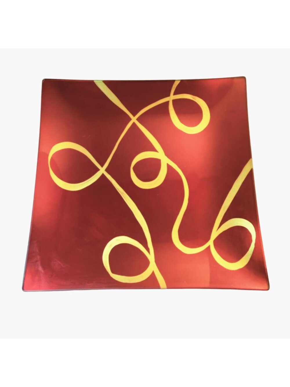 Imani International Square Plate Platter Abstract Red Gold Swirls 13 inch Square
